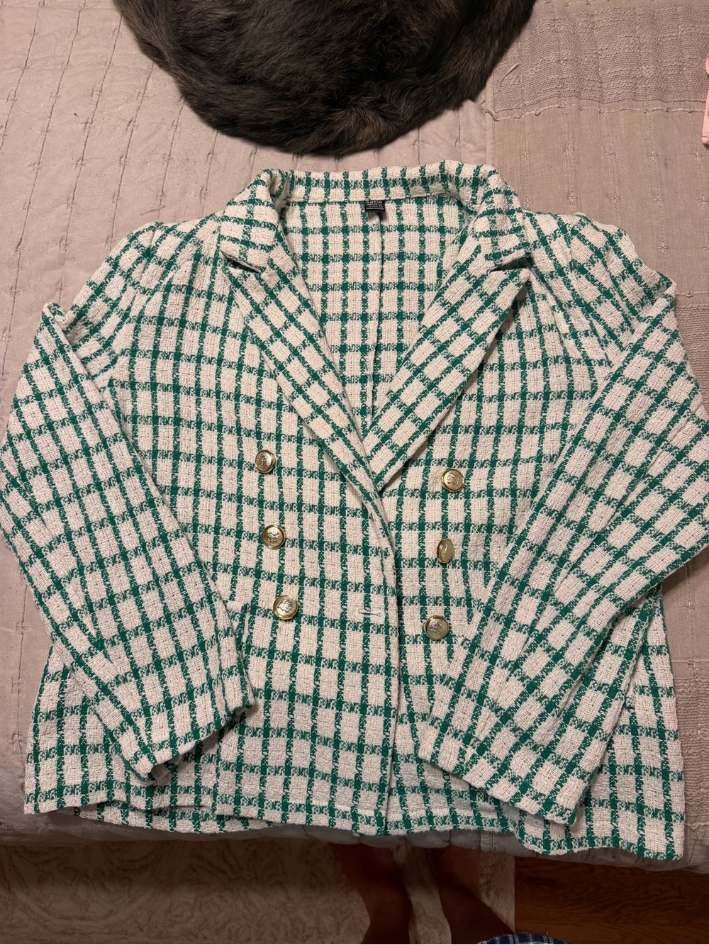 Shein Classic Green Check Double-Breasted Women's Blazer